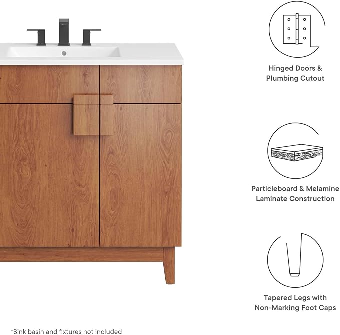 Modway EEI-6400-WAL Miles 36” Bathroom Vanity Cabinet (Sink Basin Not Included), Walnut