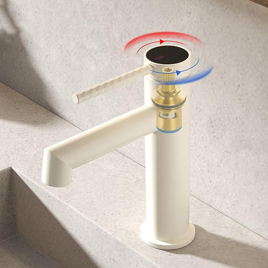 BiaoTeng Brushed Gold Bathroom Faucets Single Handle 2 Function Hot and Cold Brass Faucet for Bathroom Sink One Hole