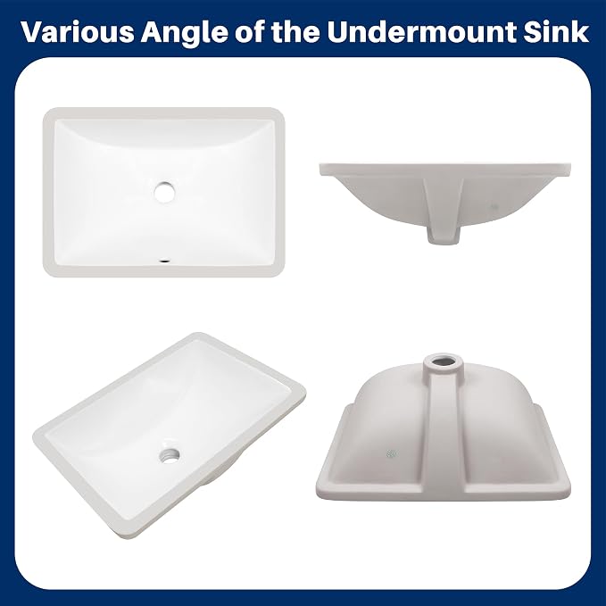 Enbol Undermount Bathroom Sink Rectangle 18x13 Inch White Ceramic Vessel Sink Under Counter Lavatory Vanity Vessel Sink with Overflow ECU1611