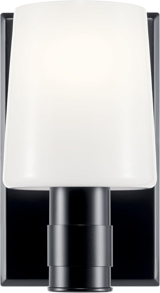 Kichler Adani 1-Light Wall Sconce, Modern Light with Opal Glass in Black, for Bathroom, Powder Room, Kitchen, Bedroom, or Hallway (8.5" x 5"), 55174BK