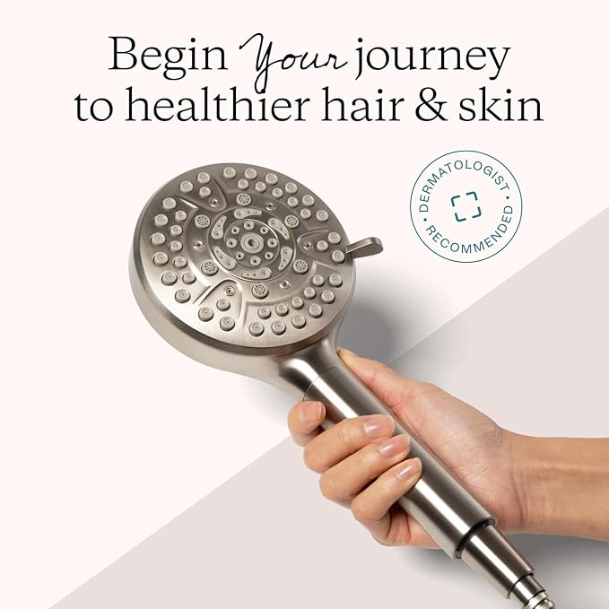 High Pressure Handheld 5-Stage Filtered Shower Head, Hard Water | Removes chlorine & heavy metals for healthier hair & skin; water softener shower filter, dermatologist-formulated