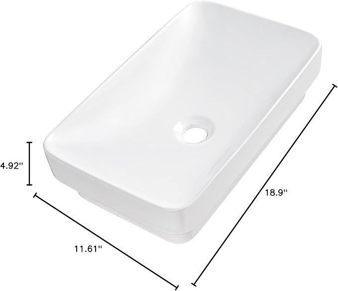 DeerValley Bathroom Vessel Sink, 19.29'' x 11.81'' x 4.72'' Semi Recessed Bathroom Sink Rectangular White Ceramic Sinks for Bathroom Modern Bath Sink Bowl Vanity Sinks Above Counter Basin DV-1V0047