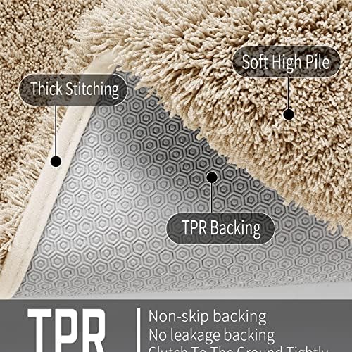 Yimobra Bathroom Rugs Non Slip Washable, Ultra Soft and Water Absorbent Bath Mats, Plush Fluffy Shower Mat Outside, Dries Quickly, Microfiber Thick Matts for Bathroom Floor/Sink, 24X17, Pure Beige