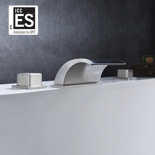 sumerain Roman Tub Faucets Brushed Nickel,Waterfall Spout for High Flow Rate,Include Valve and Trim Set