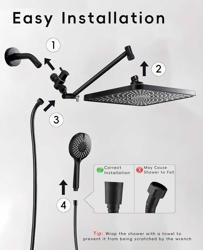 Rain Shower Head Starry Sky 12.2" High Pressure with Handheld Spray Combo | Rainfall Shower Head, Height Adjustable Dual Shower Head, Luxury Waterfall Showerhead Bathroom | Air-in Tech