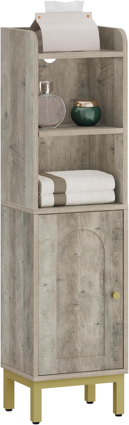 Hzuaneri Bathroom Storage Cabinet, Small Corner Floor Cabinet | Narrow Toilet Paper Holder, Bathroom Organizer with Adjustable Shelf, 2 Doors, for Small Spaces, Rustic Greige BC38205GV1