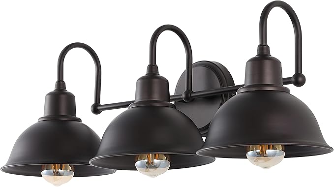 JONATHAN Y 27" Oil Rubbed Bronze Farmhouse Industrial 1-Light LED Vanity Wall Sconce for Bathroom Mirror Kitchen, Metal Shade, Dimmable Vintage Lighting, LED Bulb Included (JYL7483B)