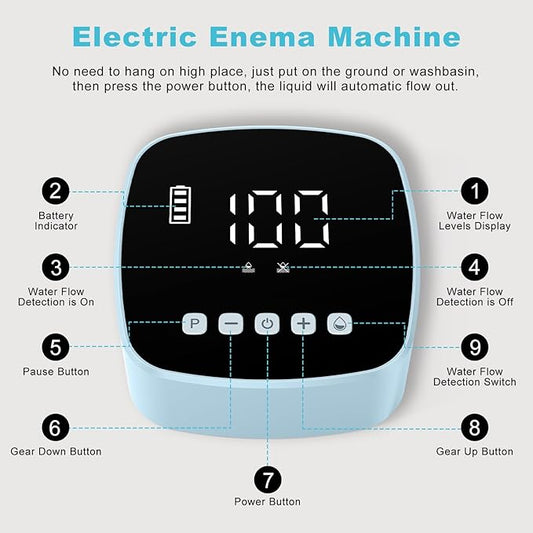 Electric Enema Kit, Enemas for Colon Cleanse for Women Men, 1-100 Levels Water Flow Speed Control with LCD Display, Water & Coffee Enema for Colon Detox Cleanse -16 Tips, External Water Supply (Blue)