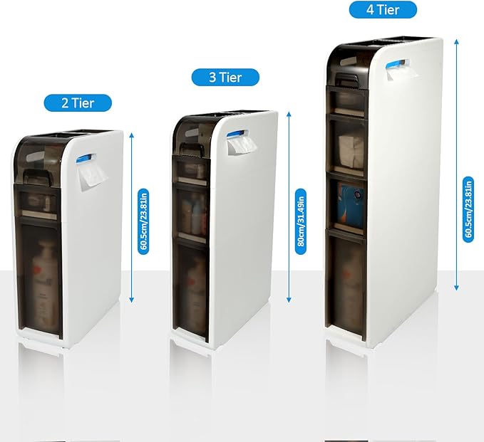 3-Tier Bathroom Floor Cabinet, Narrow Bathroom Storage Cabinet, Mobile and No Installation Required, Perfect for Small Space Laundry Rooms, Toilet Areas, and Living Room Gaps