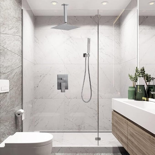 Brushed Nickel Shower System Bathroom 16 Inch Rain Shower Head Ceiling Mount with Handheld Luxury High Pressure Shower Combo Set Shower Faucet Rough-in Valve Body and Trim Kit