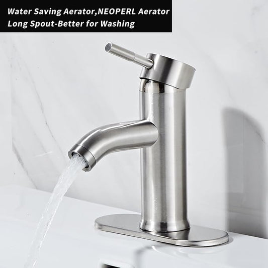 Bathroom Sink Vanity Faucet Single Handle Brushed Nickel Modern RV Faucet Deck Mount 1 Hole or 3 Holes
