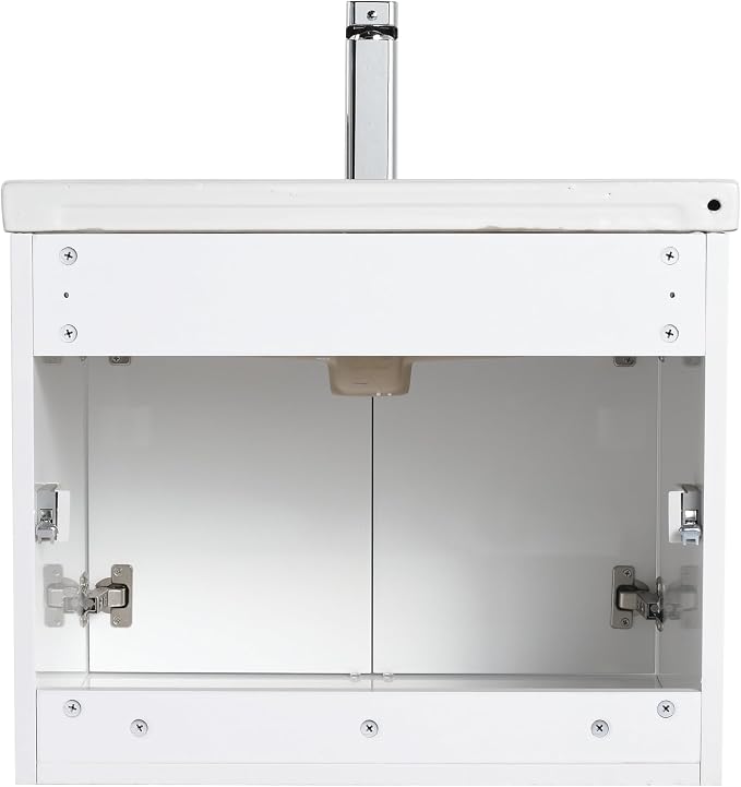 Blossom 24 Inch Glossy White Plywood Floating Bathroom Vanity with Ceramic Sink, Preassembled Wall Mounted Small Bathroom Vanity Cabinet with Soft Close Doors