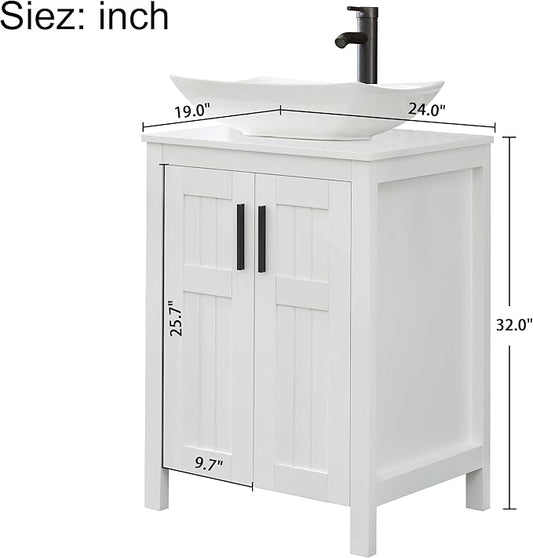 UEV 24" Bathroom Vanity with Sink Combo,Modern Freestanding Sink Cabinet,Stylish Bathroom Vanity Cabinet,Grooved Double Doors,Metal Handles (032WH New)
