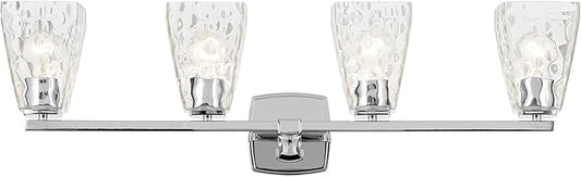 Kichler Marant 33.25" 4-Light Vanity Light with Clear Water Glass in Chrome, for Bathroom, Powder Room, Over a Mirror, (33.25" W x 9.5" H), 55217CHWTR