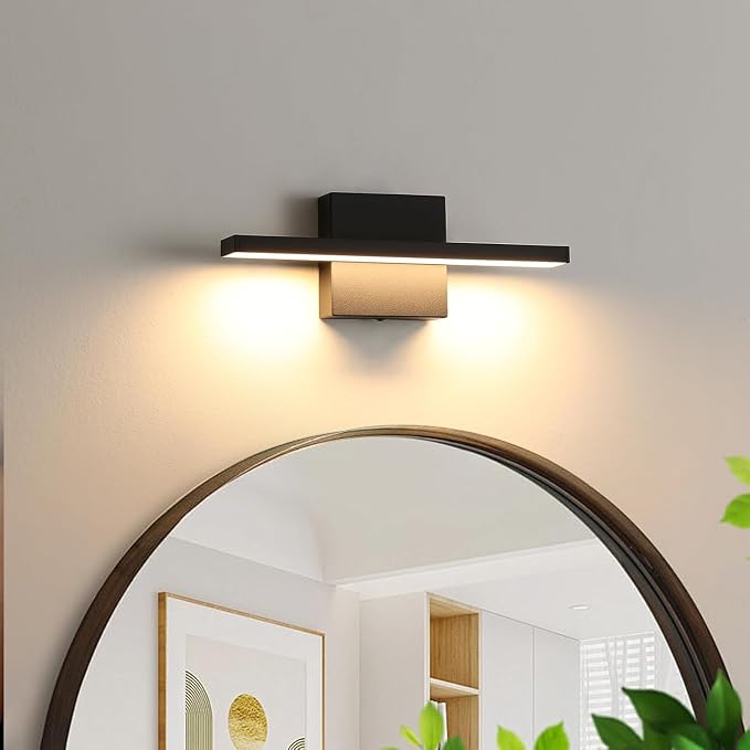 Bathroom Light Fixtures Over Mirror, 12 Inch Black Bathroom Vanity Light, 11 Watts LED Modern Wall Sconce 3000K Bar Vanity Lights for Bathroo