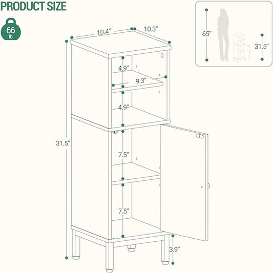 Bathroom Storage Cabinet, Corner Floor Cabinet with Shelves, Customized Door Opening Direction, Bathroom Organizer with Adjustable Shelf for Kitchen, Living, Toilet Paper Cabinet, White