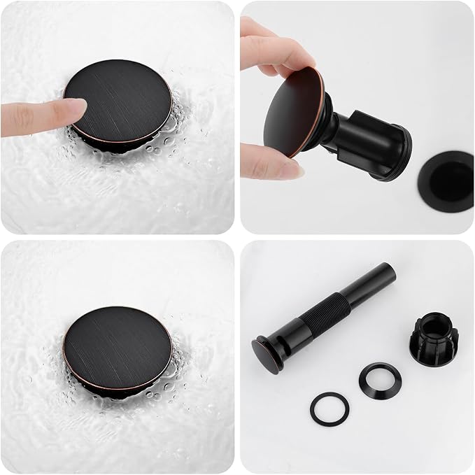 Bathroom Faucet, Single Handle Vanity Sink Faucet, Oil Rubbed Bronze | ORB, for 1/3-Hole, Stainless Steel, Ceramic Cartridge, Pop-Up Drain, Deck Plate, For Vanity Powder Laundry