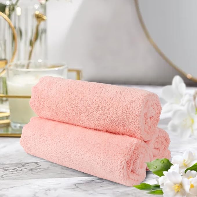 Orighty Washcloths 48 Pack, Ultra Soft Face Towels 12 x 12 inch | Absorbent & Quick Drying Coral Velvet Wash Cloths Bulk, Multi-Purpose Face Cloth for Household, Cleansing and Sport (Pink)