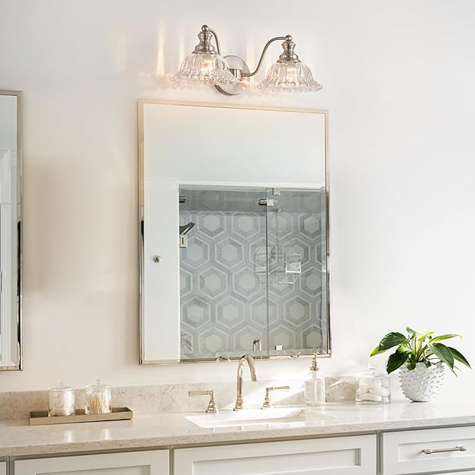 Brushed Nickel 2 Light Vanity Lights Fixture Lights for Bathroom