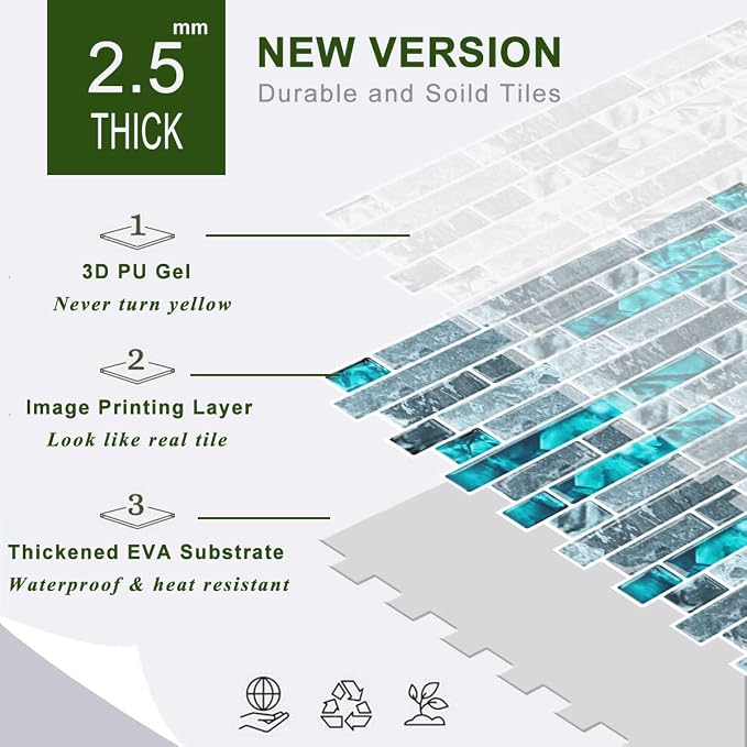 STICKGOO Thicker Design Peel and Stick Tile Backsplash, 12”×12”Stick on Backsplash for Kitchen, Self Adhesive Tile Stickers for Kitchen Backsplash and Bathroom(10 Sheets)