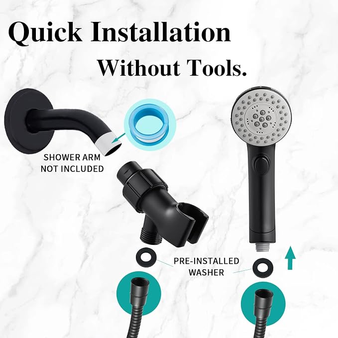 High Pressure 6 Setting Shower Head with Handheld, Shower Heads with ON/OFF Switch and Spa Spray - Matte Black