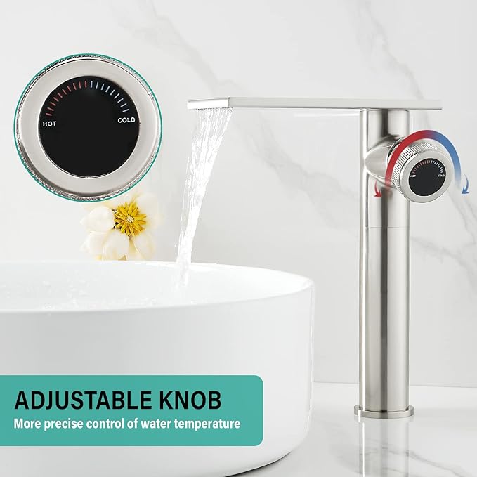 becola Modern Bathroom Sink Faucet,Tall Faucet for Bathroom Sink,Brushed Nickel Vessel Sink Faucet,Single Hole Cold and Hot Basin Water Faucet,Vanity Faucet with Adjust Knobs and Two Supply Lines