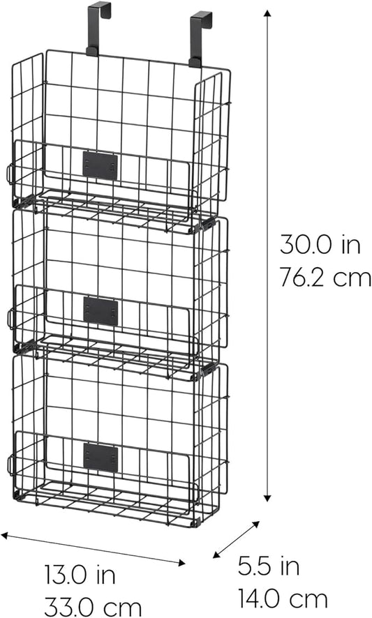 IRIS USA Over The Door Organizer, 3 Pack, Hanging or Wall Mounted Metal Wire Basket, Spice Rack Bathroom Cabinet Closet Laundry Pantry Door Organizer, Wall Baskets, Durable Easy Assembly, Black