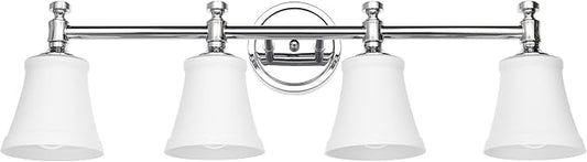 Bathroom Vanity Light Fixtures, Traditional Chrome 4 Lights Wall Sconce Lighting with Opal Glass Shade, Porch Wall Mount Light Fixture for Bathroom, Mirror Cabinets Hallway Stairs