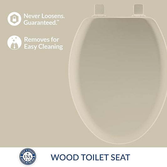 Mayfair Cameron Bone Toilet Seat, Non Slip Heavy Duty Wood, Easy Clean, Made in USA, Elongated