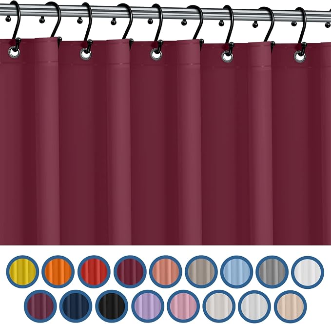 No Smell Shower Curtain Liner 72x72 Burgundy - PEVA Plastic Shower Curtain for Bathroom, PVC-Free Waterproof Burgundy Shower Liner with Metal Grommets and Magnet-Weighted Bottom Hem - Washable Liner