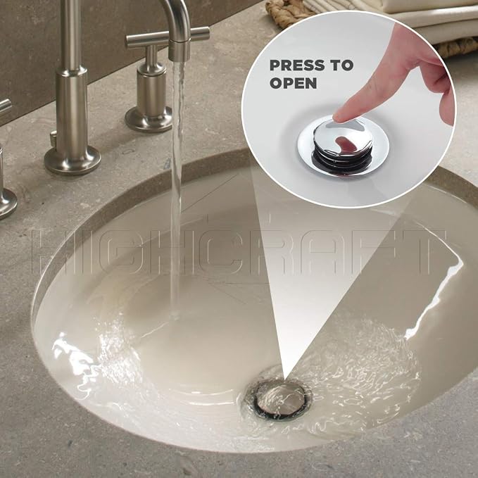 Highcraft R1031 Vessel Sink Drain Strainer Pop Up Drain Assembly without Overflow, Bathroom Faucet Vanity Sink Stopper Polished Nickel