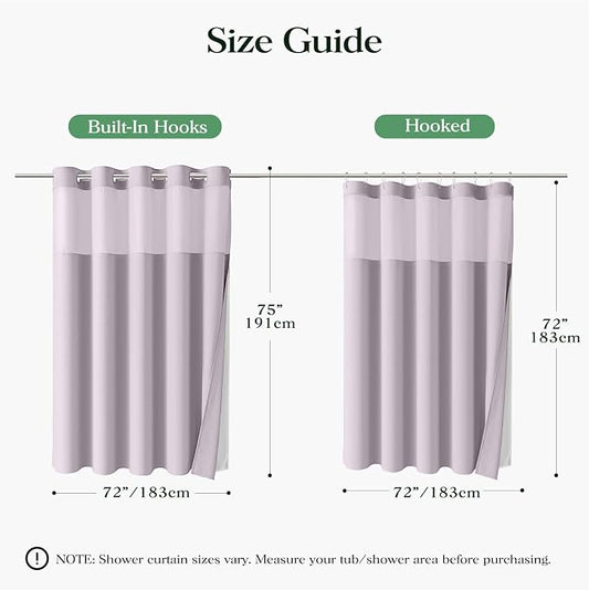 Lavender Hook Free Waffle Shower Curtain & Snap Fabric Liner,72x81 | Less Time to install, 3 in 1 Fabric Shower Curtain and Liner Set with Magnets, Long, Shower Curtains for Bathroom
