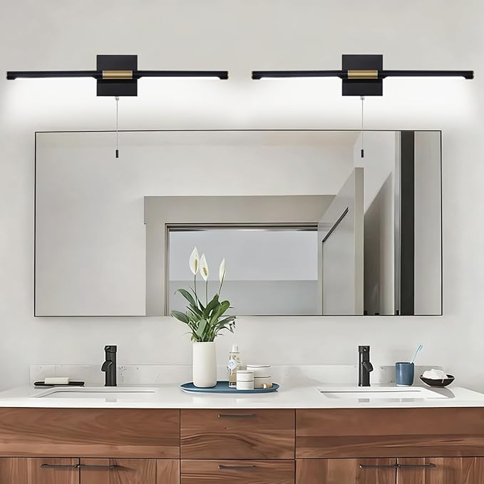 Black and Gold LED Bathroom Vanity Light Bar, 24 inch LED Vanity Light Fixtures Over Mirror, Morden Bathroom Sconces Lighting 4000K,Sconces Wall Lighting with Adjustable Lamp Tube