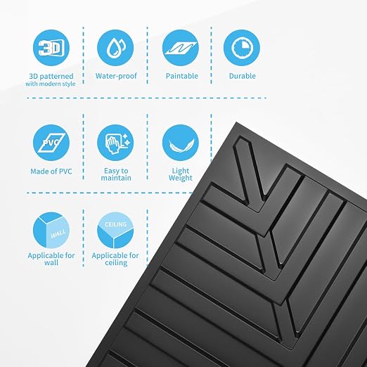 Art3d 12-Pack 2 x 2 ft 3D Textured Drop Ceiling Tiles, 24 x 24 in, Black | PVC, Lightweight, No Sag and Breakage, Compatible with Grid System, Perfect for Basement, Kitchen & Bathroom