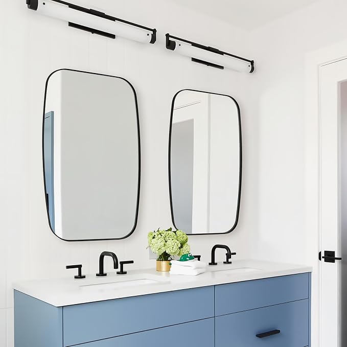 Black Oval Mirrors for Bathroom, Large 24x36’’ Matte Black Metal Framed Oblong Wall Mirror, Modern Black Vanity Mirror in Stainless Steel Frame Wall Mount Horizontal or Vertical