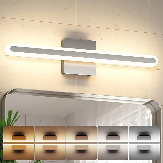 Brushed Nickel Vanity Lights for Bathroom, 5CCT Dimmable Vanity Light Bar | Above Mirror Makeup Mirror Light, Modern Bathroom Lighting Fixtures 23.6 inch 20W