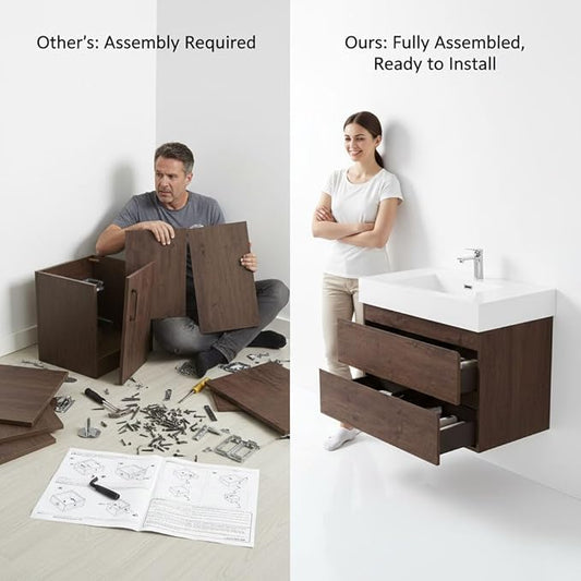 36" Floating Bathroom Vanity with Sink, Modern Bathroom Cabinet with Top and Soft Close Drawers, Spacious Storage for Small Space, Walnut - Lavanda Collection