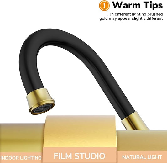 Bathroom Faucet, Hurran 4 inch Centerset 2-Handle Lead-Free, Black&Gold | Bathroom Sink Faucet with Pop-up Drain and Supply Lines, Stainless Steel Faucet for Vanity RV Restroom Laundry Outdoor Sink