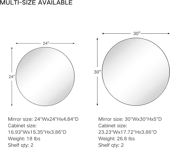 Surface Mount Brushed Gold Round CircleBathroom Medicine Cabinet with Mirror Circlular Shaped Stainless Steel Metal Framed Medicine Cabinets Bathroom Cabinet with Mirror 24'' Diameter