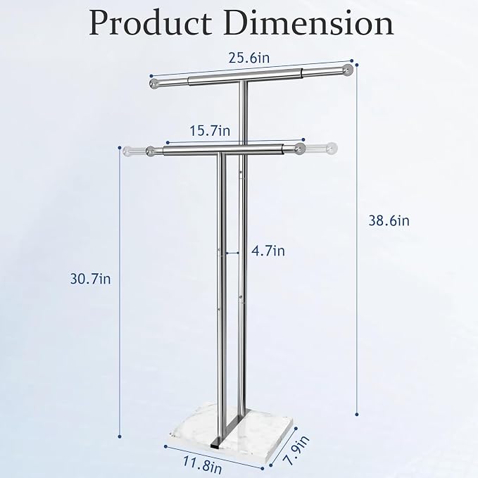 Kayfia 40'' Stainless Steel Towel Rack, Weighted Marble Base, 2 Tier | Width Adjustable Taller Design, Brushed Stainless Steel Finish, Stable Weighted Base, Suitable For Multiple Bathroom Spaces