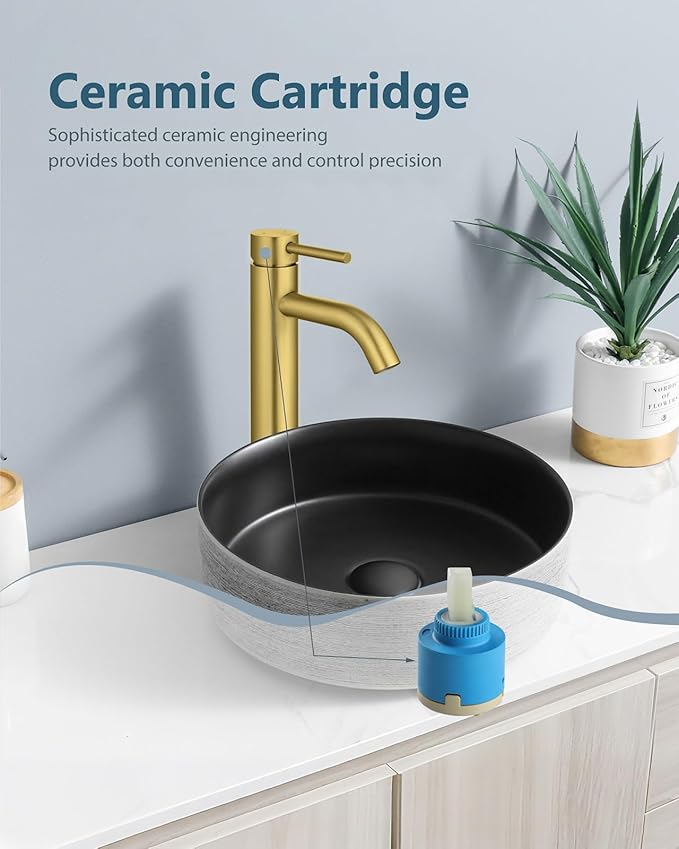 Gold Vessel Sink Faucet Tall Bathroom Faucet | Stainless Steel Bathroom Sink Faucet Single Handle One Hole Round Body with Pop up Drain Basin Bowl Vanity Lavatory Mixer Tap