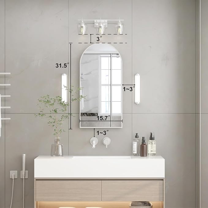Arched Medicine Cabinet with Mirror,Recessed Medicine Cabinet Mirrors for Bathroom Mirror with Storage,Arched Metal Edge Medicine Cabinet,Brushed Nickel Arch Medicine Cabinets Mirror 16x31