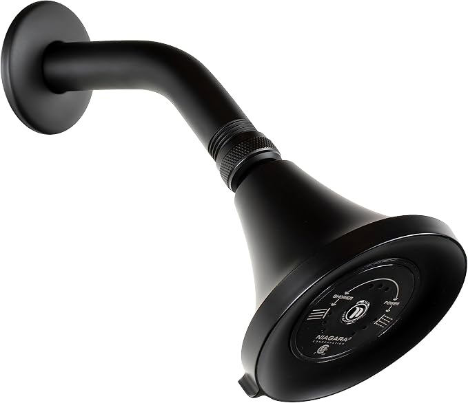 Niagara Conservation N3915MB Earth Luxe 3-Spray with 1.5 GPM 3.35-in. Wall Mount Adjustable Fixed Shower Head in Matte Black, 1-Pack | Bathroom Shower Head Sprayer with Pressure Compensation