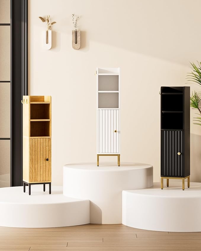 Bathroom Storage Cabinet, Small Corner Floor Hutch with Door and Shelves, Narrow Toilet Paper Cabinet, Bathroom Organizer with 2-Tier Adjustable Shelf for Small Spaces,White