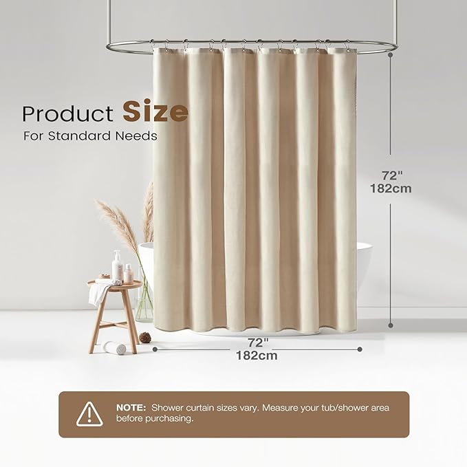 BTTN 3 in 1 Shower Curtain Set, Cream Linen Textured Fabric Shower Curtain and Clear Liner Set with Plastic Hook, Modern Hotel Luxury Weighted Waterproof Shower Curtain for Bathroom, Beige, 72x72