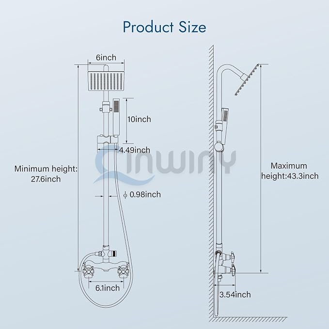 Wall Mounted Outdoor Shower Kit,Outdoor Shower Faucet,Polish Chrome | 6-Inch Square Rainfall Shower Head with Handheld Spray, Adjustable Slide Bar & Dual Function Design for Flexible Outdoor Use
