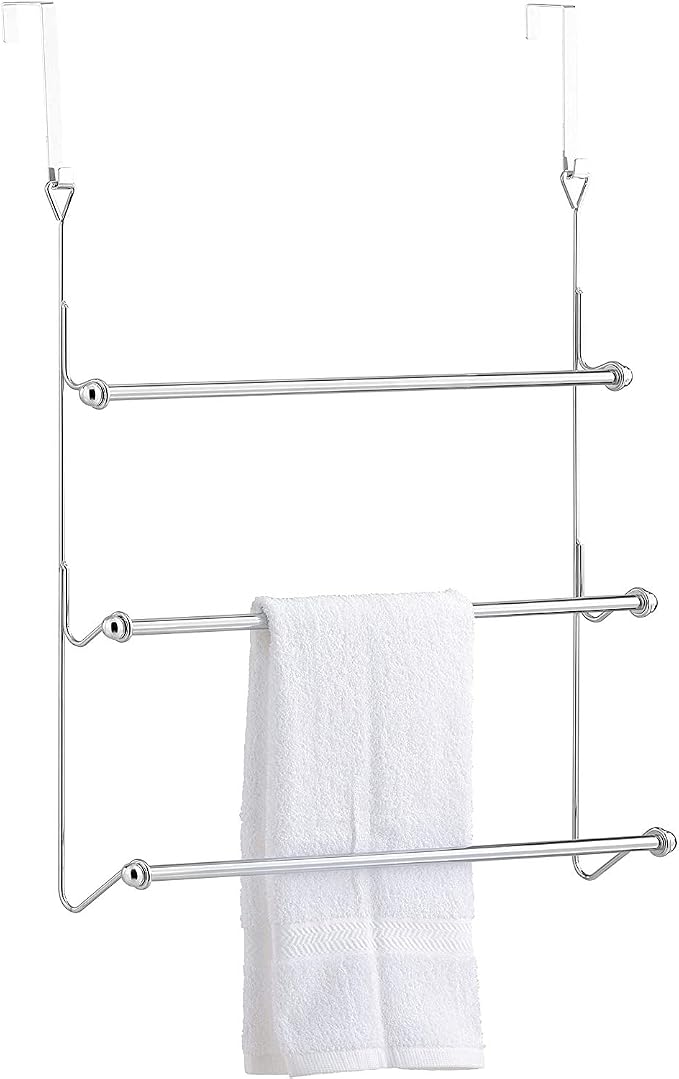 MyGift 3 Tier Over Door Towel Rack, Chrome Bathroom Towel Holder | Maximize bathroom space with a 3-tier chrome-plated over-door towel rack for hanging bath and hand towels or drying laundry