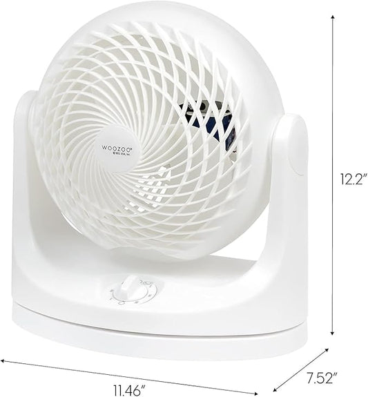 IRIS USA WOOZOO Desk Fan, Oscillating Table Air Circulator, 3 Speeds, 52ft Max Air Distance, 112° Adjustable Tilt, 30db Quiet Motor, Small Fan for Bedroom, Office, Dorm, White