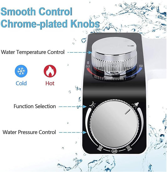 Self-Cleaning Non-Electric Dual Nozzle Bidet Attachment for Toilet Seat with Warm Water Jet Spray for Toilet Bathroom Bidet Toilet Sprayer Adjustable Water Pressure, Rear and Feminine Wash