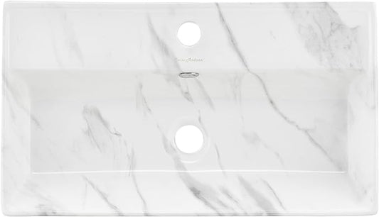 Claire 22” Rectangle Wall-Mount Bathroom Sink in White Marble